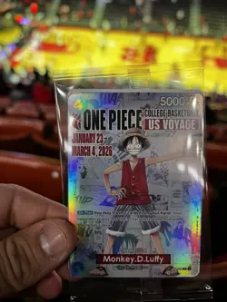 One Piece CCG Monkey.D.Luffy US Voyage College Basketball Promo Holo P-055 - Image 1