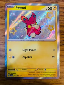 NM! Pawmi (142/091) Paldean Fates Baby Shiny Rare Pokemon Card! FREE P&P! - Image 1