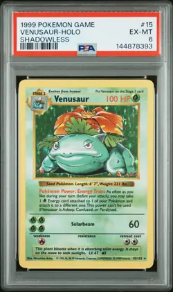 1999 POKEMON GAME SHADOWLESS #15 VENUSAUR-HOLO PSA 6 - Image 1