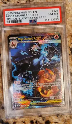 2025 POKEMON PFL SPECIAL ILLUSTRATION RARE #125 MEGA CHARIZARD X EX PSA 8 - Image 1