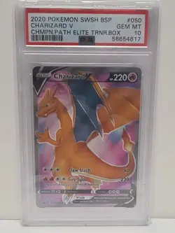 2020 Pokemon Champions Path ETB Promo Charizard V SWSH050 PSA Gem Mint 10 - Image 1