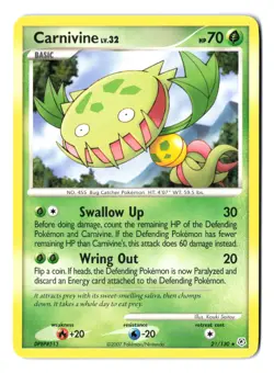 Carnivine 21/130 Rare Diamond and Pearl Base Set Vintage Pokemon Card 2007 LP-NM - Image 1