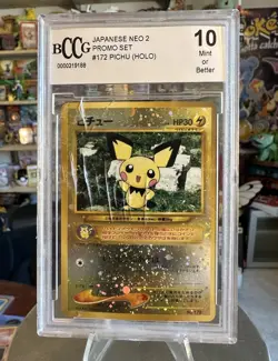 Pokemon Japanese Pichu Promo No. 172 BCCG 10 MINT Vintage Reverse Holo Rare 2000 - Image 1