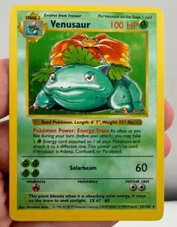 1999 Venusaur #15 Pokemon Base Set Shadowless Holo Rare Vintage WotC Original - Image 1