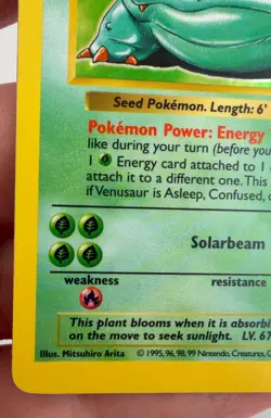1999 Venusaur #15 Pokemon Base Set Shadowless Holo Rare Vintage WotC Original - Image 5
