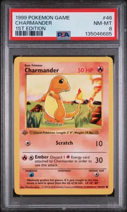 PSA 8 NM-MINT 1st Edition Charmander 46/102 Base Set (Shadowless) Pokemon TCG - Image 1