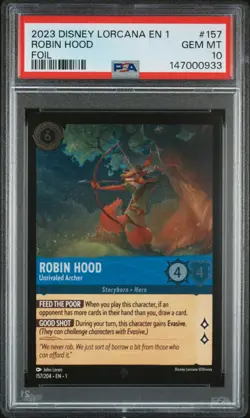 2023 DISNEY LORCANA EN 1-THE FIRST CHAPTER ROBIN HOOD - UNRIVALED ARCHER PSA 10 - Image 1