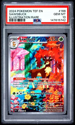 2024 POKEMON TEF EN-TEMPORAL FORCES ILLUSTRATION RARE #166 SAWSBUCK PSA 10 - Image 1