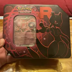 Pokemon Destined Rivals Team Rocket's Mewtwo EX Tin Brand New/Sealed 5 Pack Tin - Image 1