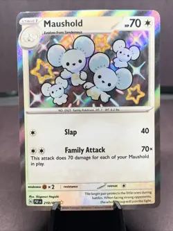 Pokemon TCG Maushold 210/091 Paldean Fates Baby Shiny Holo Rare NM - Image 1