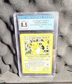 CGC 8.5 Lt. Surge's Raichu 2000 Gym Challenge 11/132 Holo Pokemon Card OLD LABEL - Image 1