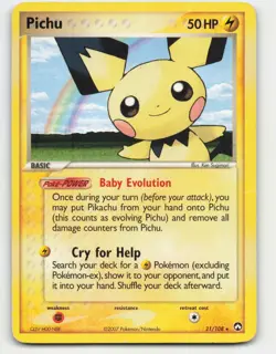 2007 Pokemon, Power Keepers, #21/108 Pichu, Rare - Image 1