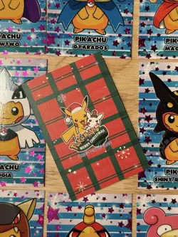 Poncho Pikachu Merry Christmas Card Database Magenta Holo Stars - Image 3