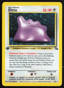 1999 Pokemon Ditto Fossil 1st Edition Holo Rare 3/62 NM - Image 1