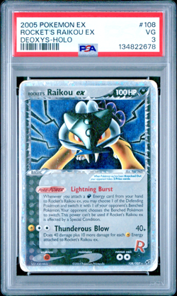 PSA 3 2005 Pokemon EX Deoxys Rocket's Raikou EX Holo Foil 108/107 Secret Rare - Image 1