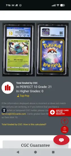 (POP 21) CGC 10 PERFECT Pokemon Japanese Bulbasaur Illustration Contest 337/S-P - Image 5