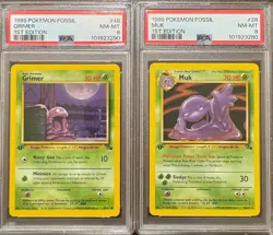 PSA 8 GRIMER 48 & MUK 28 1ST EDITION FOSSIL POKEMON - Image 1