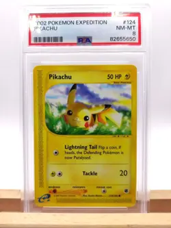 PSA 8 Pikachu 124/165 Non - Holo Expedition 2002 Pokemon NEAR MINT Pop 89 - Image 1