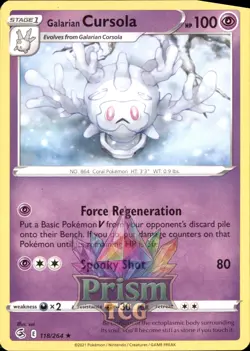 Galarian Cursola 118/264 Rare Fusion Strike Pokemon - Image 1