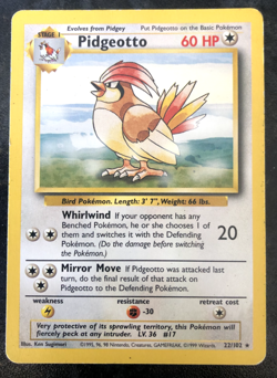 Pidgeotto 22/102 rare Pokemon Card TCG 1999 WOTC - Image 1