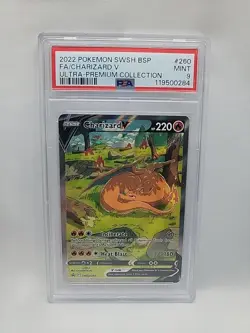 PSA 9 MINT 2022 FA Charizard V SWSH260 FULL ART HOLO UPC PROMO Pokemon Card - Image 1