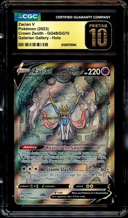 CGC 10 PRISTINE Zacian V GG48/GG70 GALARIAN GALLERY HOLO Pokemon Card 084 - Image 1
