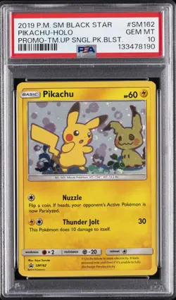 2019 POKEMON SM BLACK STAR PROMO #SM162 PIKACHU-HOLO PSA 10 - Image 1