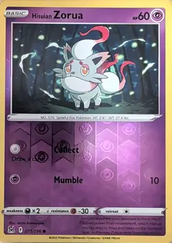 Hisuian Zorua 075/196 Common Lost Origin Pokemon Reverse Holo Near Mint - Image 1