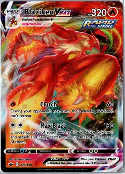 POKEMON CARD - BLAZIKEN VMAX 021/198 CHILLING REIGN VMAX RARE HOLO NEAR MINT - Image 1
