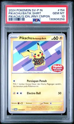2024 POKEMON INDONESIAN SV-P PROMO #154 PIKACHU IN BATIK SHIRT PSA 10 - Image 1