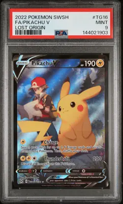 2022 POKEMON SWORD & SHIELD LOST ORIGIN #TG16 FULL ART/PIKACHU V PSA 9 - Image 1