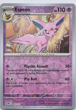 Espeon 033/131 Holo Rare Prismatic Evolutions Pokemon TCG Reverse Holo NM - Image 1