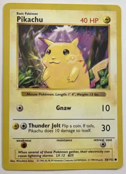 Pokemon TCG Pikachu Base Set Shadowless Yellow Cheeks Card 58/102 LP Free Ship - Image 1