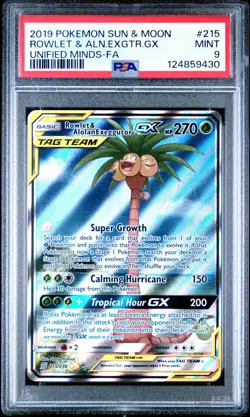 Pokemon TCG Rowlet & Alolan Exeggutor GX 215/236 Alternate Full Art PSA 9 - Image 1