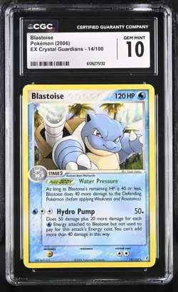 CGC 10 GEM MINT Blastoise 2006 EX Crystal Guardians 14/100 Pokemon Card - Image 1
