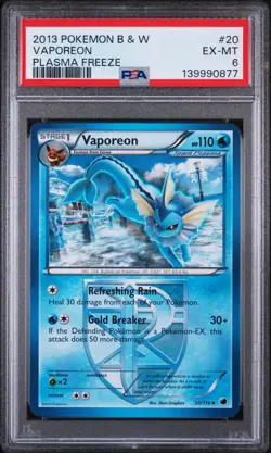 2013 Pokemon Black & White Plasma Freeze #20 Vaporeon Plasma Freeze PSA 6 - Image 1