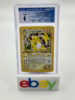 CGC 6 Lt Surge’s Raichu 1st Edition 11/132 Gym Challenge 2000 Pokemon Holo - Image 1