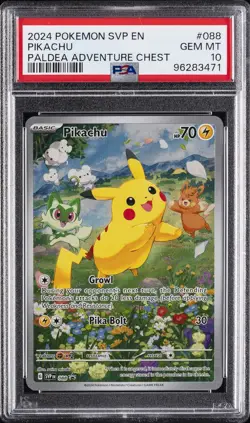 2024 POKEMON SVP EN-SV BLACK STAR PROMO PALDEA ADVENTURE CHEST PIKACHU PSA 10 - Image 1