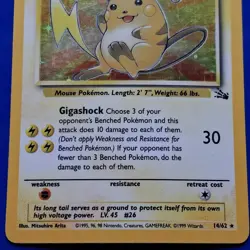 Pokemon TCG Raichu From Fossil Holo Rare 14/62 English Vintage 1999 Card MP - Image 3