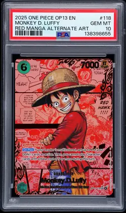 2025 ONE PIECE OP13 RED MANGA ALTERNATE ART #118 MONKEY D. LUFFY PSA 10 - Image 1