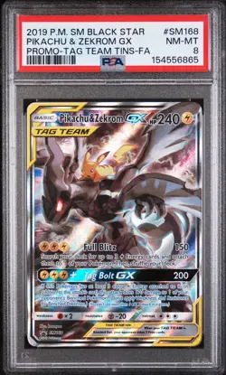 2019 POKEMON SM BLACK STAR PROMO #SM168 FULL ART/PIKACHU & ZEKROM GX PSA 8 - Image 3