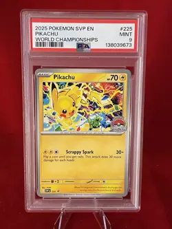 2025 POKEMON SVP EN-SV BLACK STAR PROMO WORLD CHAMPIONSHIPS #225 PIKACHU PSA 9 - Image 3