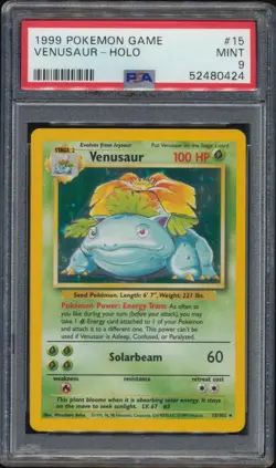 1999 Pokemon Base Set Venusaur #15 Holo PSA 9 MINT CENTERED - Image 1