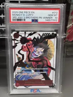 2025 ONE PIECE 3RD ANNIVERSARY TOURNAMENT 3 BROTHERS PACK | WINNER LUFFY PSA 10 - Image 1