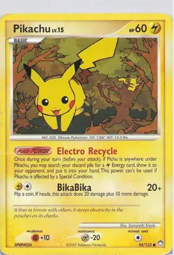 Pokemon Pikachu Basic Common Regular 60 HP 94/123 Mysterious Treasures BikaBika - Image 1