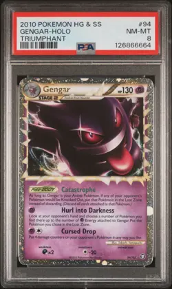 2010 POKEMON HEARTGOLD & SOULSILVER TRIUMPHANT #94 GENGAR-HOLO PSA 8 - Image 1