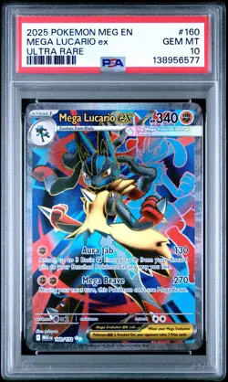 2025 Pokemon Mega Evolution Lucario ex Full Art Ultra Rare #160/132 PSA 10 - Image 1