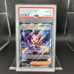 2025 Pokemon Mega Evolutions Acerola’s Mischief #165 Ultra Rare EN Graded PSA 10 - Image 1