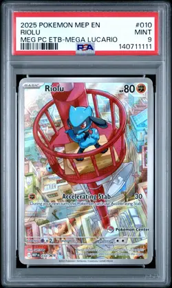 2025 POKEMON MEGA EVOLUTION POKEMON CENTER ETB PROMO #010 RIOLU PSA 9 - Image 1