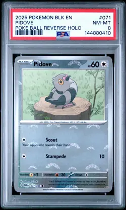 2025 POKEMON BLK EN-BLACK BOLT POKE BALL REVERSE HOLO #071 PIDOVE PSA 8 - Image 1